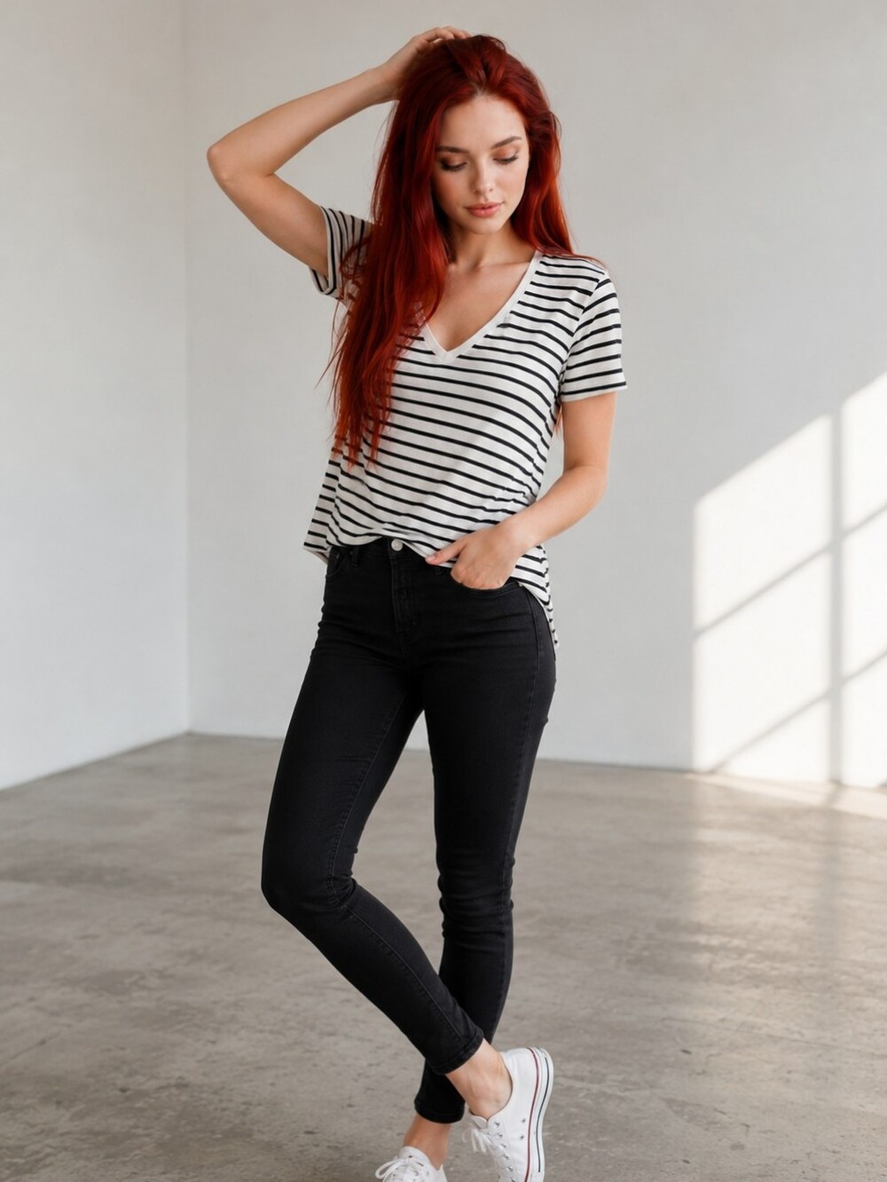 EUC Madewell Size XXS Theresa Ivory Navy Striped V-Neck Tshirt Tee!
